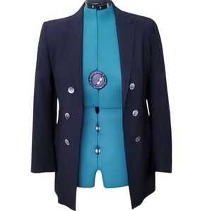 Piazza Sempione Navy Stripe Double-Breasted Blazer  Size 4